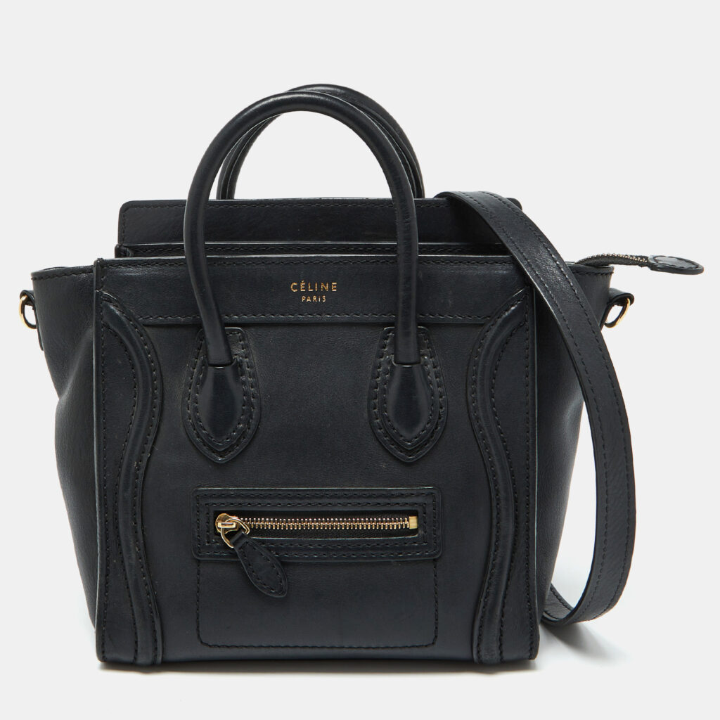 luxury-women-celine-used-handbags-p1082333-002 Celine Black Leather Nano Luggage Tote