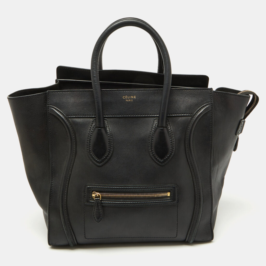 luxury-women-celine-used-handbags-p1085379-008 Celine Black Leather Mini Luggage Tote