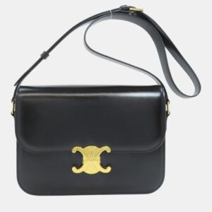 Celine Black Calfskin Leather Triomphe Shoulder Bag
