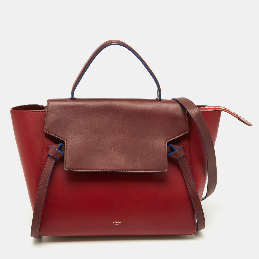 luxury-women-celine-used-handbags-p1097154-013 Celine Red/Brown Leather Mini Belt Top Handle Bag