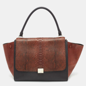 Celine Brown/Black Python and Leather Large Trapeze Top Handle Bag