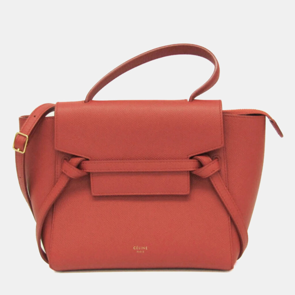 luxury-women-celine-used-handbags-p1107208-001 Celine Red Brown Leather Belt Bag Nano Handbag