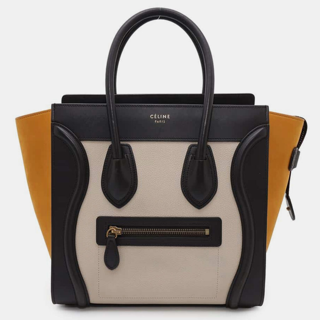 luxury-women-celine-used-handbags-p1111141-016 Celine Black/White/Yellow Luggage Shopper Leather Suede Bag