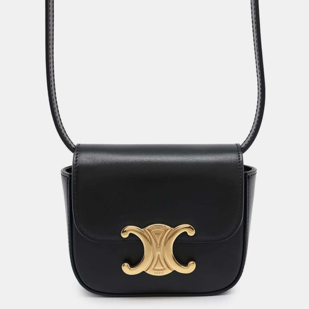 luxury-women-celine-used-handbags-p1111143-014 Celine Black Shiny Calf Leather Triomphe Mini Claude Shoulder Bag