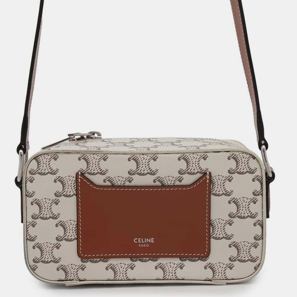luxury-women-celine-used-handbags-p1111144-013 Celine Tan/Ecru PVC Coated Canvas Triomphe Shoulder Bag