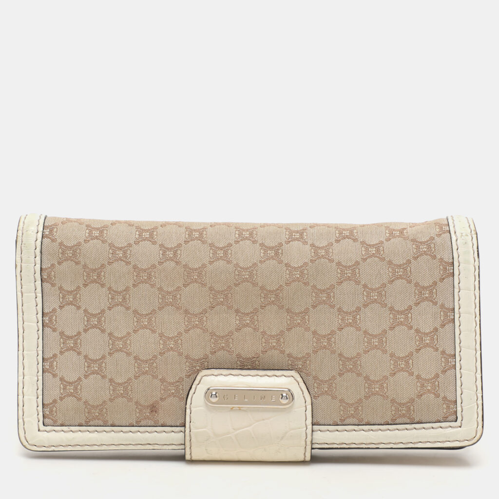 luxury-women-celine-used-handbags-p1130923-013 Celine Brown/Cream Macadam Canvas Triomphe Vintage French Wallet