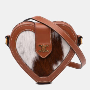 Celine Brown Pony Hair Triomphe Heart Tambour Crossbody Bag
