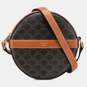 Celine Brown Triomphe Coated Canvas Round Purse on Strap