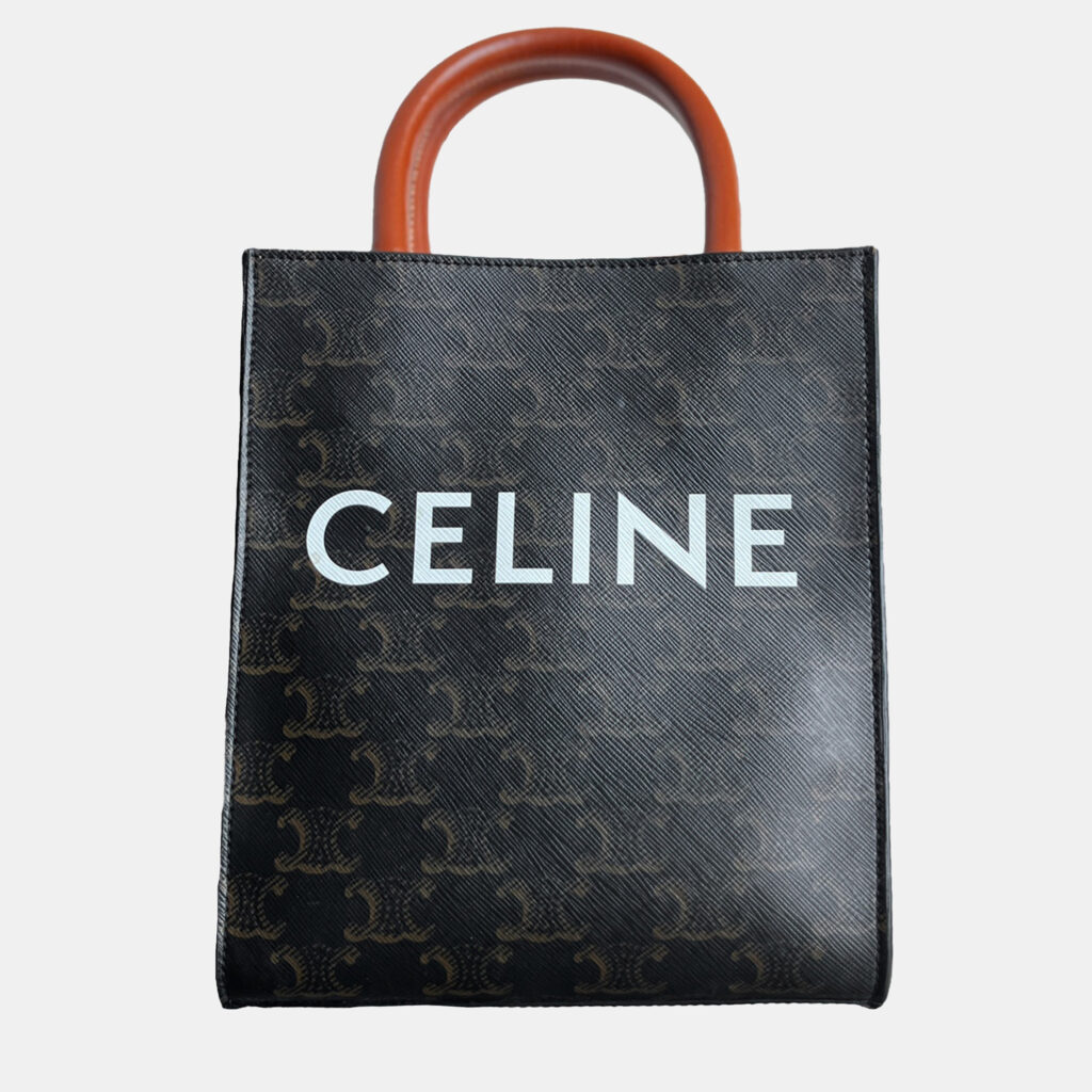luxury-women-celine-used-handbags-p1143512-002 Celine Brown Canvas Mini Triomphe Tote Bag