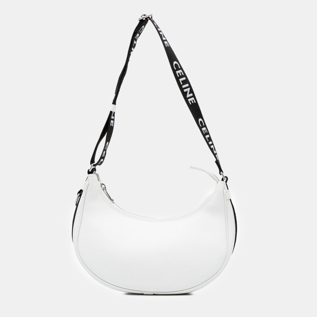 Celine White Medium Smooth Calfskin Ava Shoulder Bag with Celine Strap