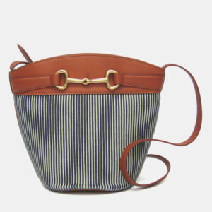 Celine Brown, Navy Canvas and Leather Bucket Bag
