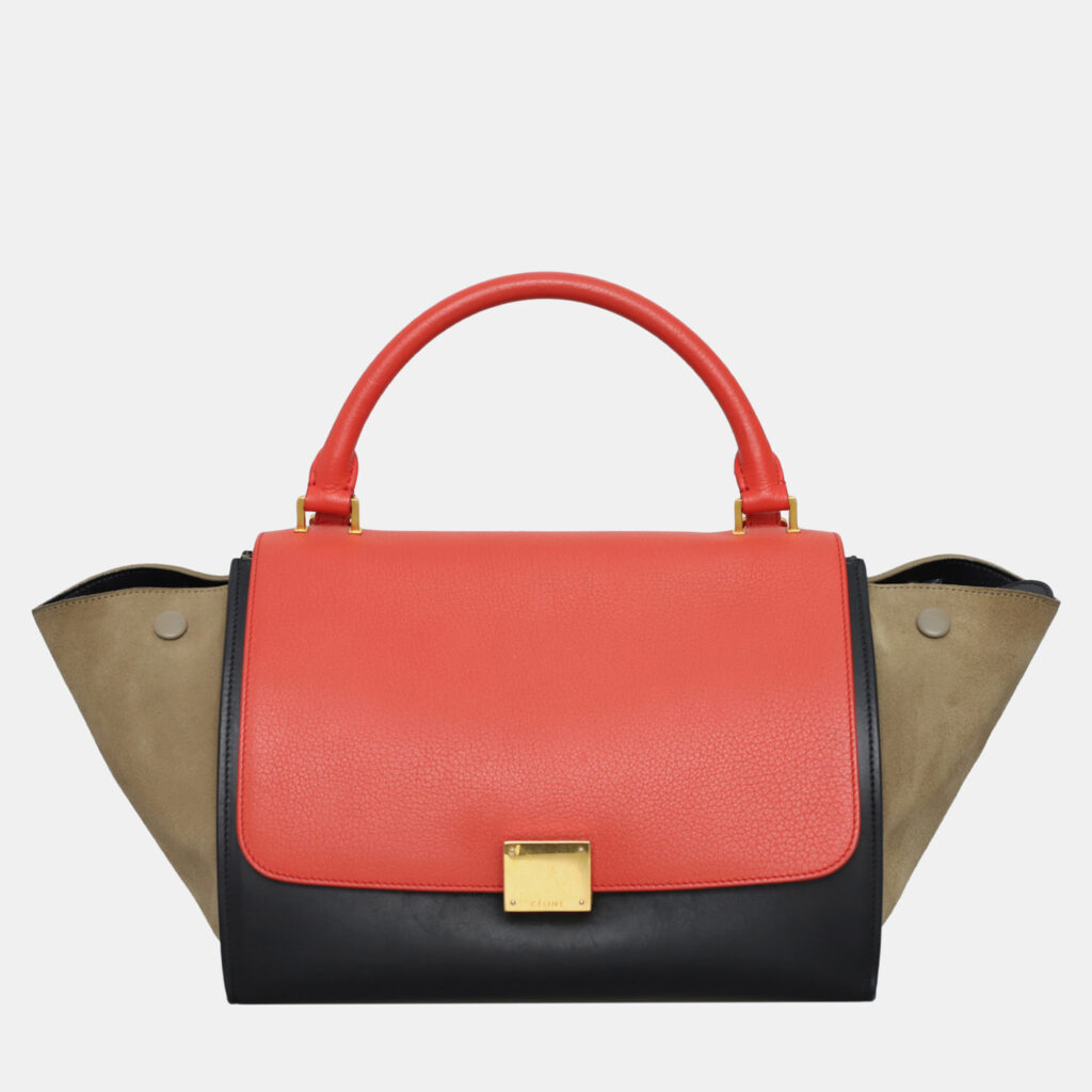 luxury-women-celine-used-handbags-p1147316-003 Celine Tri-Color Calfskin Leather Medium Trapeze Bag