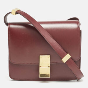 celine burgundy leather small classic box flap bag