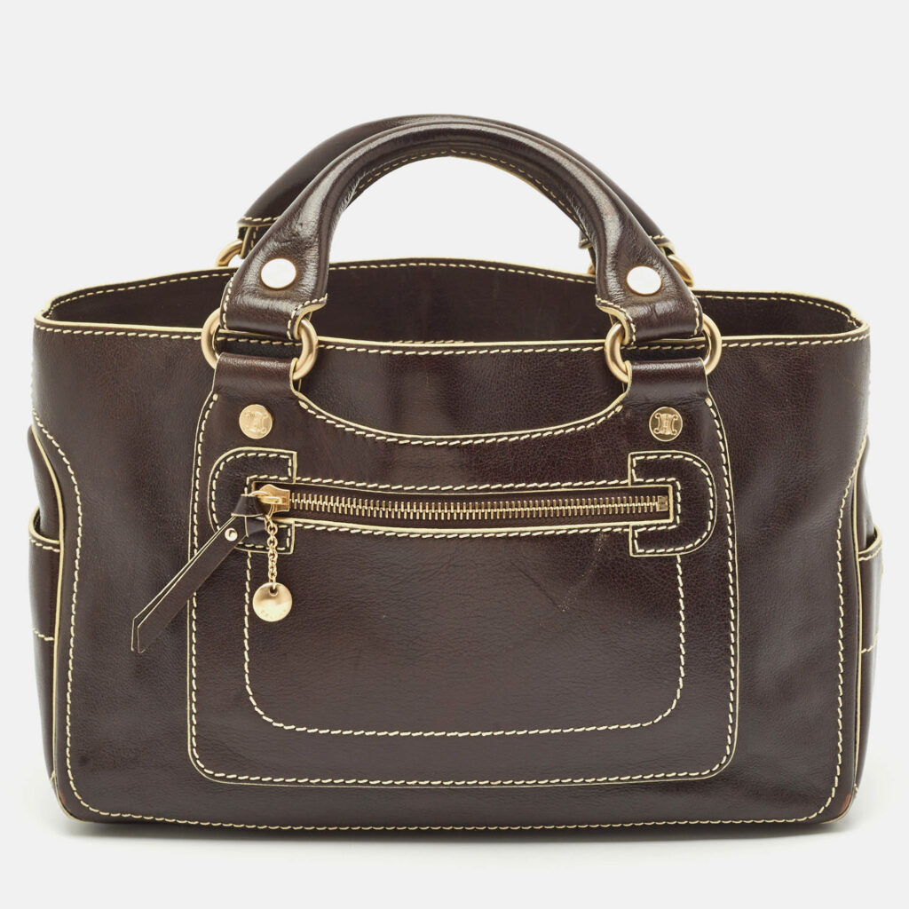 luxury-women-celine-used-handbags-p1149630-001.jpg Celine Choco Brown Leather Boogie Satchel