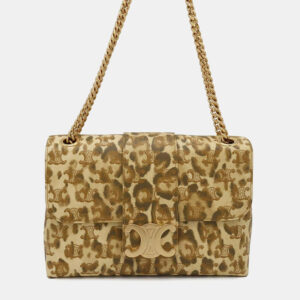 Celine Brown Leather Leopard Chain Shoulder Bag