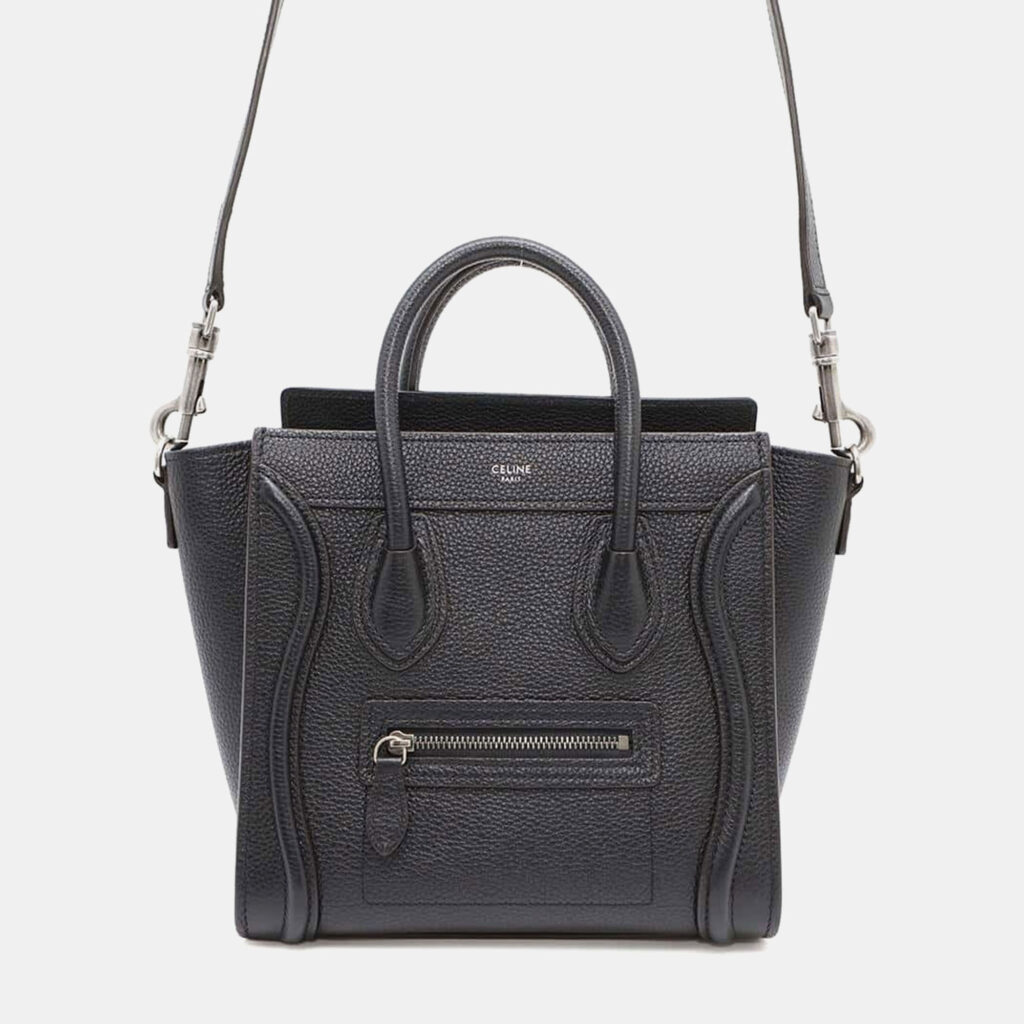 luxury-women-celine-used-handbags-p1150483-002 Celine Black Drummed Calf Leather Nano Luggage Tote Bag
