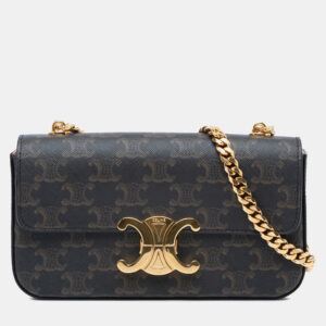 Celine Brown Triomphe Coated Canvas Claude Chain Shoulder Bag