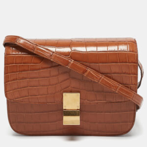 Celine Brown Crocodile Medium Classic Box Shoulder Bag