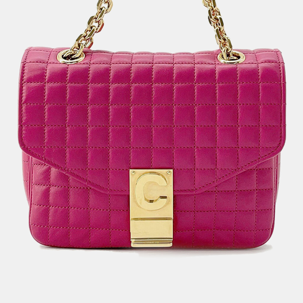 luxury-women-celine-used-handbags-p1153912-001 Celine Pink Leather C Small Chain Shoulder Bag