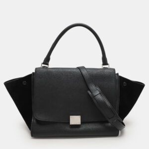 Celine Black Leather and Suede Medium Trapeze Top Handle Bag