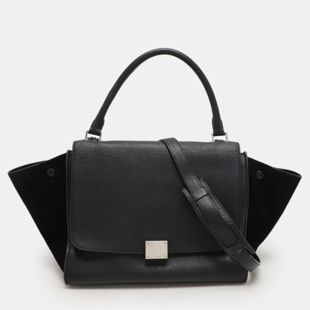 luxury-women-celine-used-handbags-p1156088-001 Celine Black Leather and Suede Medium Trapeze Top Handle Bag