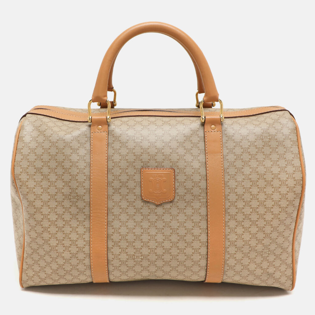 Celine Beige/Tan Coated Canvas Vintage Triomphe Duffel Bag