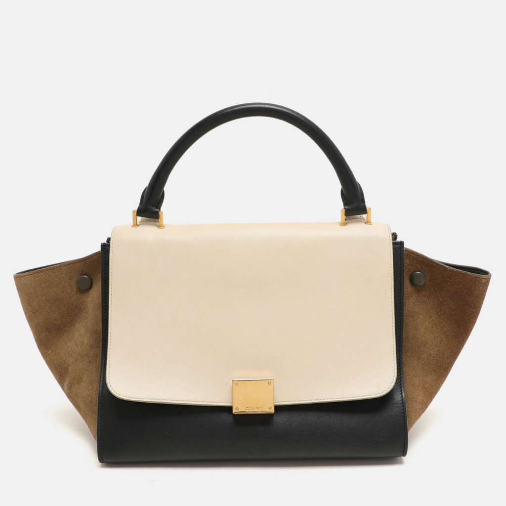 luxury-women-celine-used-handbags-p1156109-019 Celine Tricolor Leather Small Trapeze Top Handle Bag