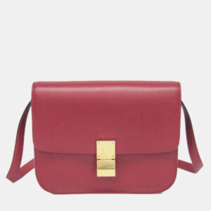 Celine Red Color Leather  Classic Box Medium Shoulder Bag