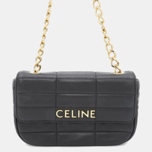 Celine Black Leather Mono Chrome Chain Shoulder Bag
