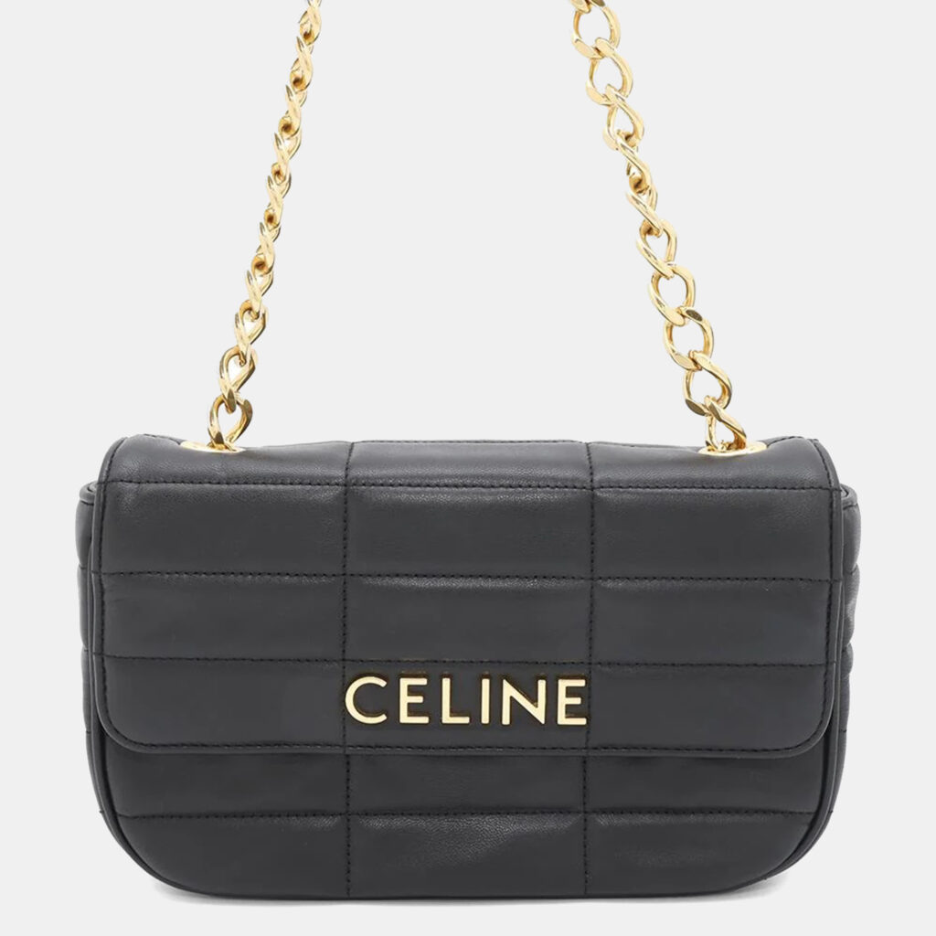 luxury-women-celine-used-handbags-p1157673-011 Celine Black Leather Mono Chrome Chain Shoulder Bag