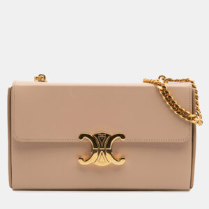 Celine Beige Shiny Calfskin Triomphe Chain Box Shoulder Bag
