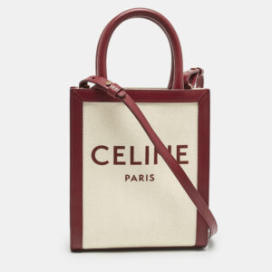 celine red/natural canvas and leather mini vertical cabas tote