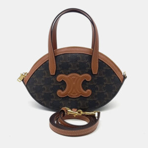 Celine Brown Coated Canvas and Leather Oval Bag
