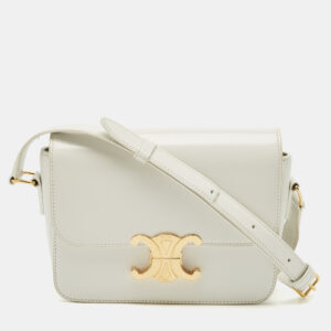Celine White Leather Teen Triomphe Shoulder Bag