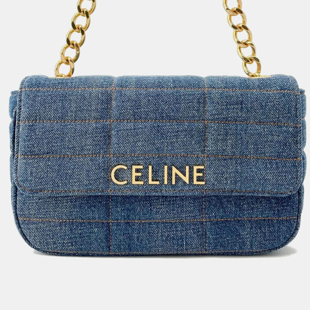 luxury-women-celine-used-handbags-p1168556-001 Celine Blue Denim Chain Shoulder Bag