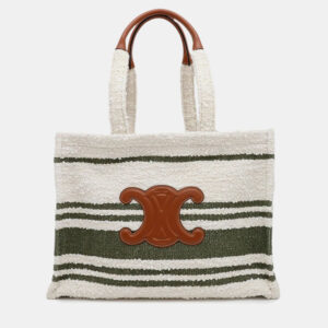 Celine Triomphe Large Cabas Thais White/Green Canvas Leather Large  Tote Bag