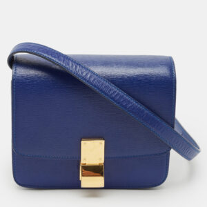 Celine Blue Leather Small Classic Box Flap Bag