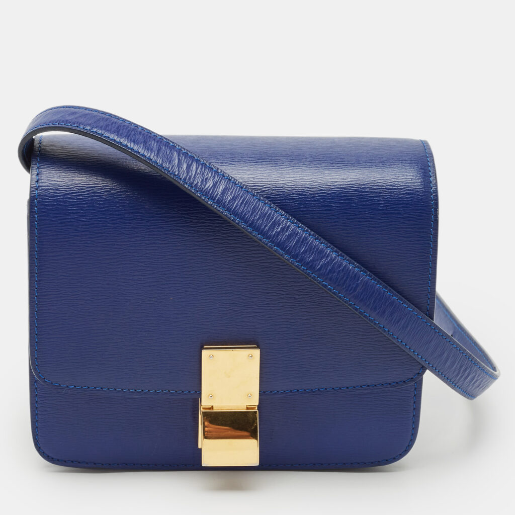 luxury-women-celine-used-handbags-p1168906-001 Celine Blue Leather Small Classic Box Flap Bag