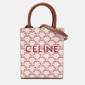 Celine White Mini Triomphe Coated Canvas Vertical Cabas Satchel