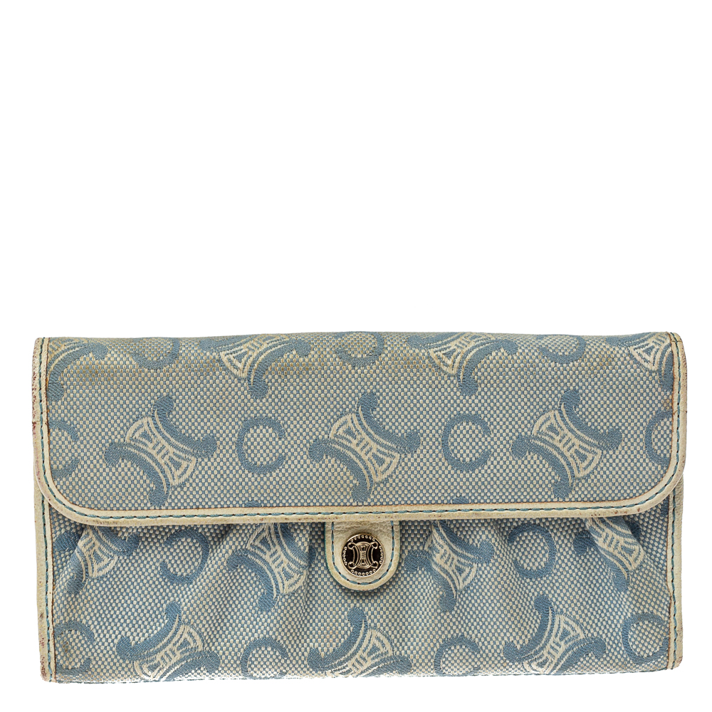 luxury-women-celine-used-handbags-p371327-006 Celine Blue Macadam Denim and Leather Trim Continental Wallet