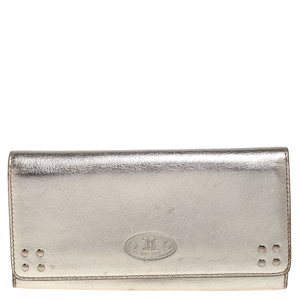 luxury-women-celine-used-handbags-p395645-006 Celine Metallic Gold Leather Flap Continental Wallet