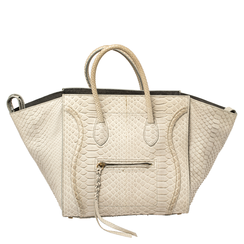 luxury-women-celine-used-handbags-p418991-003 Celine Grey Python Medium Phantom Luggage Tote