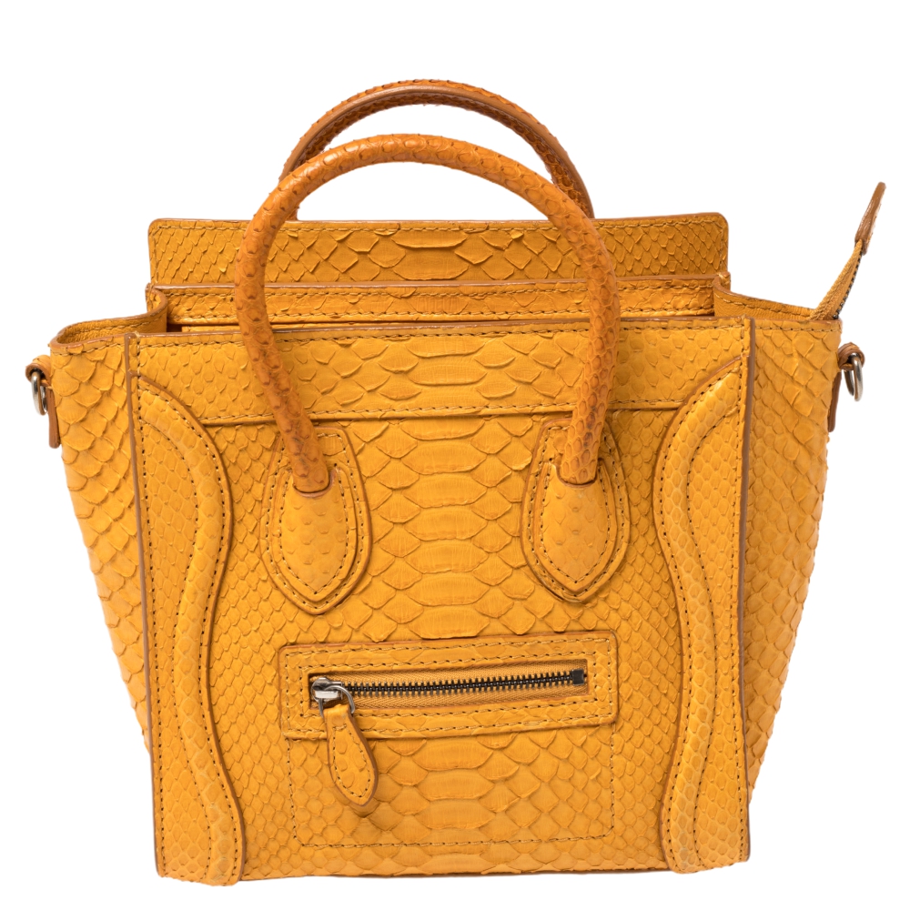 luxury-women-celine-used-handbags-p462002-013 Celine Yellow Python Nano Luggage Tote