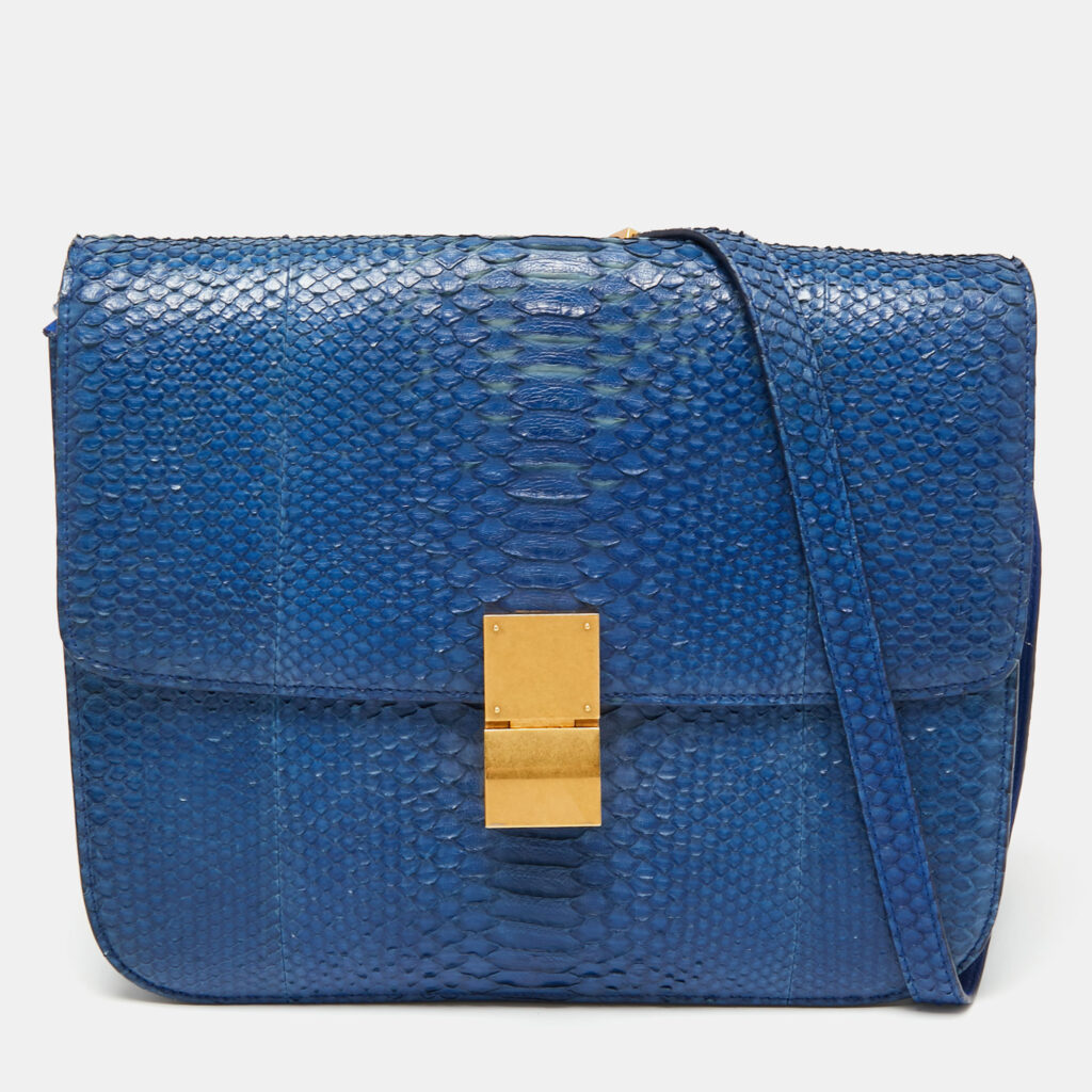 luxury-women-celine-used-handbags-p653232-021 Celine Blue Python Large Classic Box Shoulder Bag