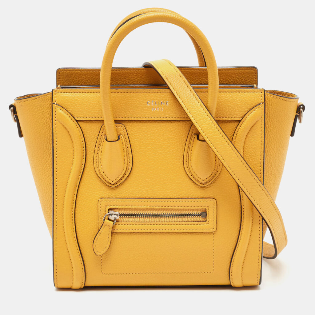 luxury-women-celine-used-handbags-p918704-011 Céline Mustard Leather Nano Luggage Tote