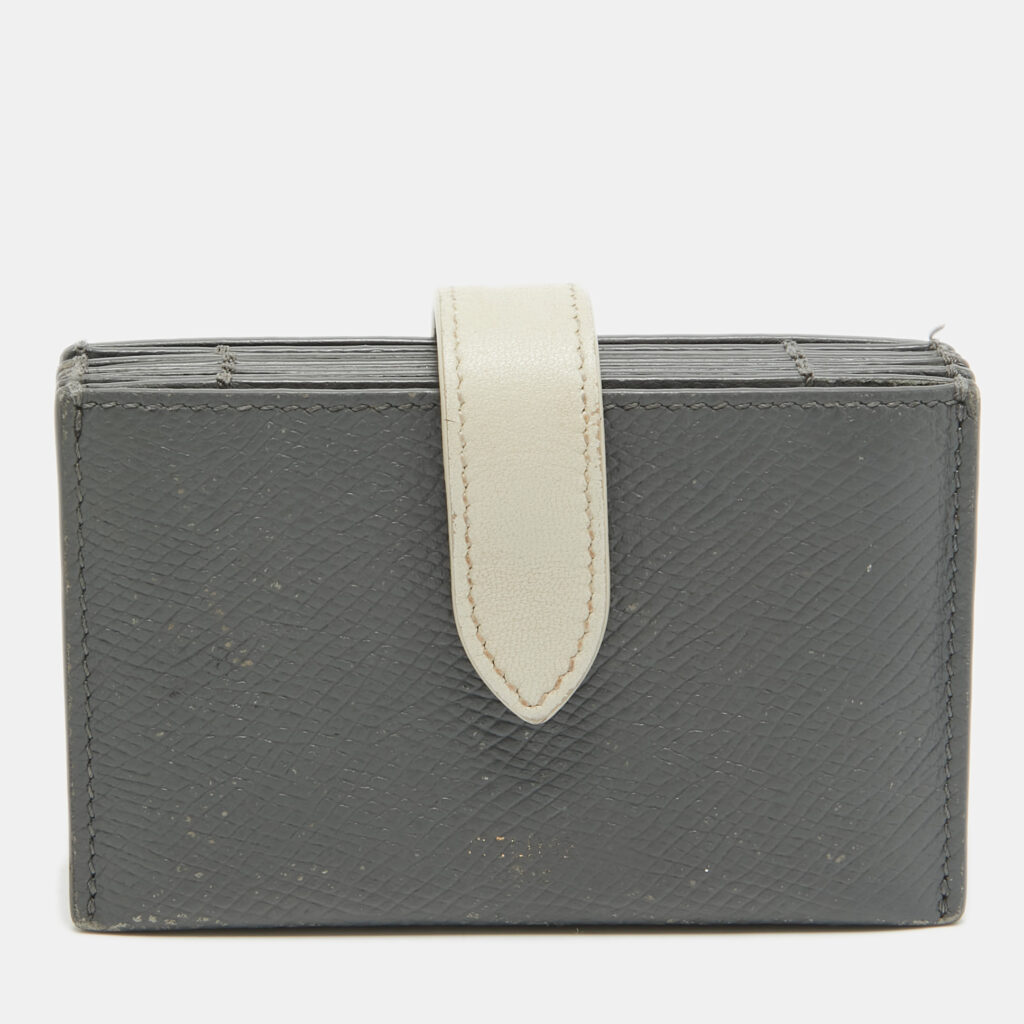 luxury-women-celine-used-handbags-p998092-001 Celine Grey/Off White Leather Accordion Card Holder