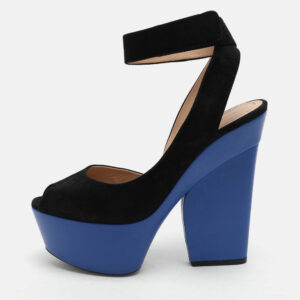 Celine Black Suede Platform Ankle Strap Sandals Size 39.5