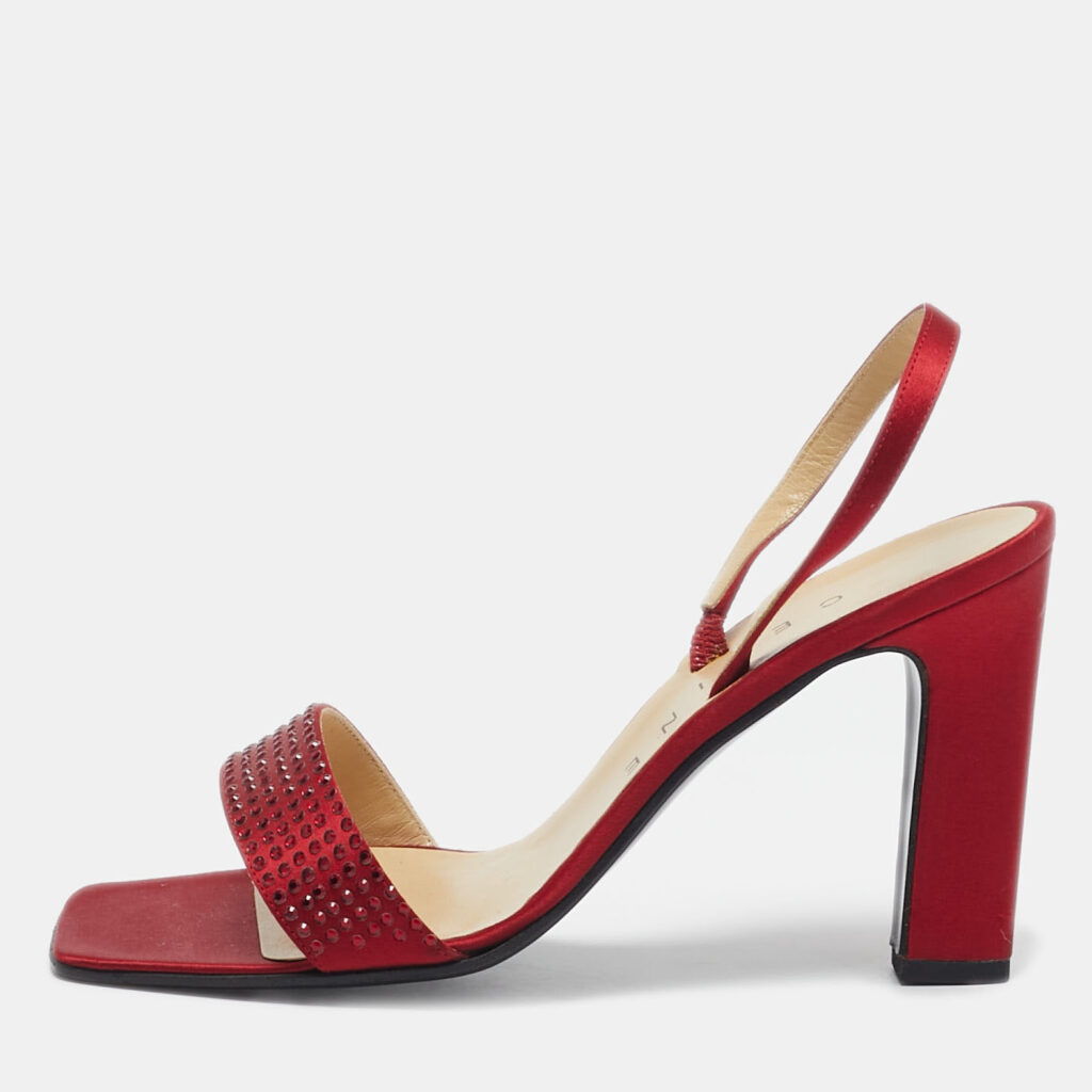 luxury-women-celine-used-shoes-p1097944-001 Celine Red Satin Crystal Embellished Slingback Sandals Size 37