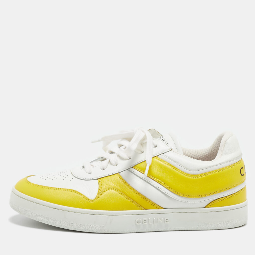 luxury-women-celine-used-shoes-p1144918-001 Celine White/Yellow Leather Low Top Sneakers Size 39
