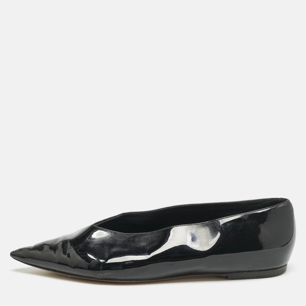 luxury-women-celine-used-shoes-p1160487-010 Celine Black Leather V-Neck Ballet Flats Size 40
